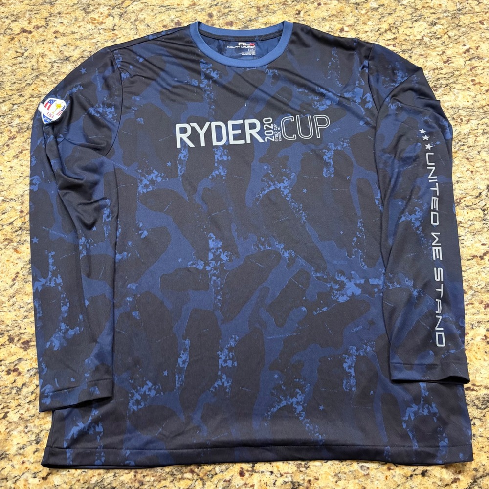 RLX Ralph Lauren Ryder Cup 2020 Camo Long Sleeve Shirt Mens Large Blue ws